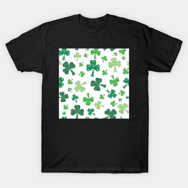 St. Patricks day Shamrock Tumble on white T-Shirt by counterclockwise